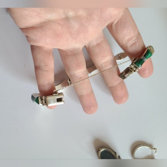 Vintage Taxco Sterling Silver Green Agate Quiet Luxury Tennis Prep Boho Bracelet - Picture 4 of 6